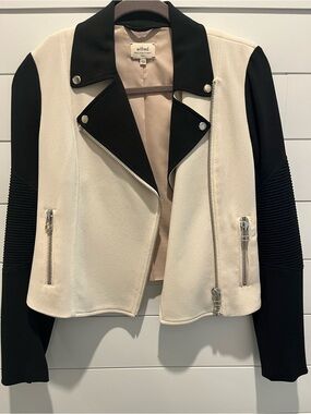 Aritzia Wilfred Two-Tone Knit Moto Jacket Cream Black Size 2
